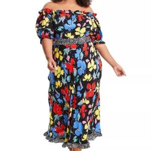 RIXO X Target Black Floral Off the Shoulder Puff Sleeve Maxi Dress Women's